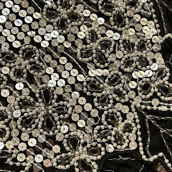 GUNIT Vintage Black/Silver Sequin Pearl Silk Skirt S - Picture 11 of 12